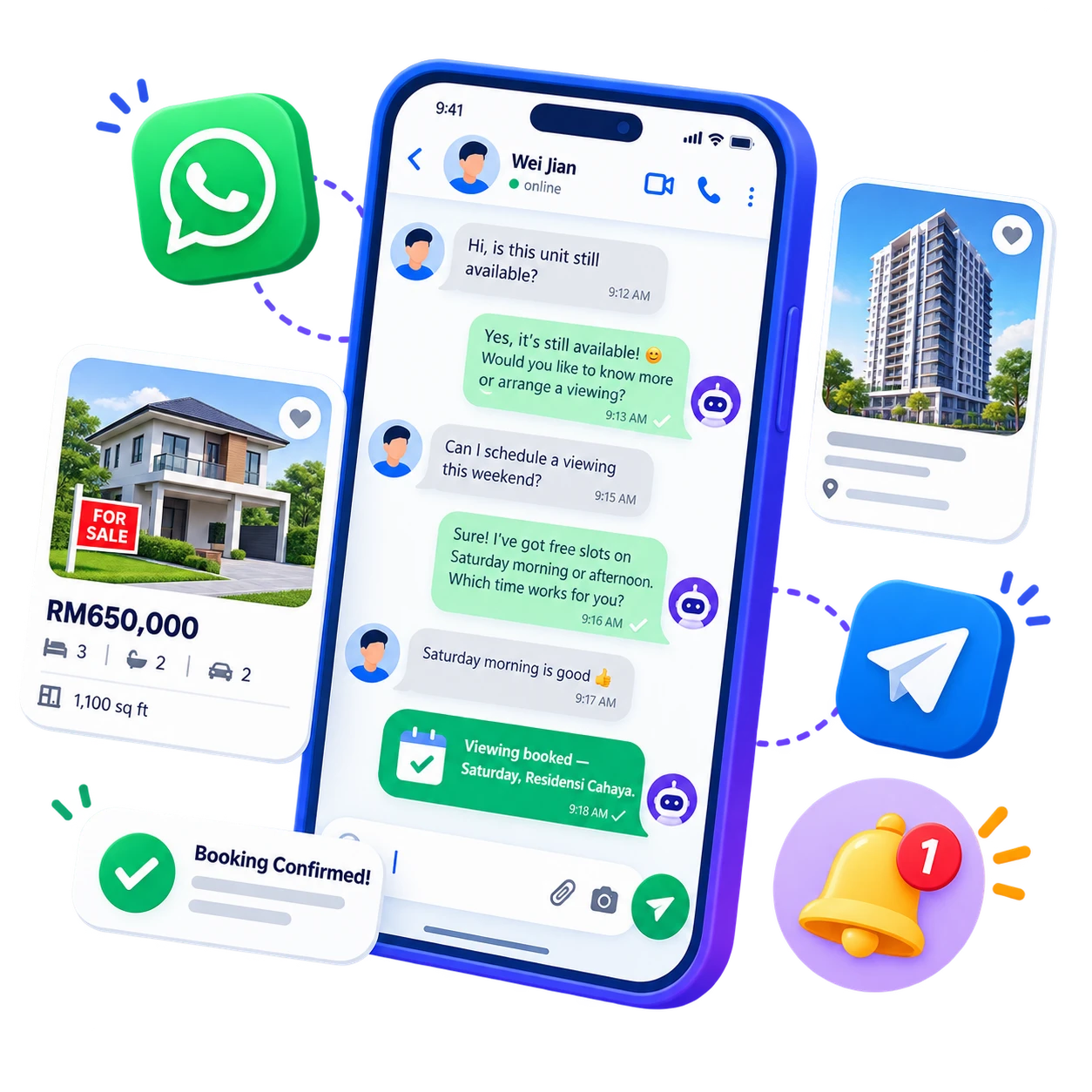 Selesai answering a customer for a real estate & property agents business on WhatsApp